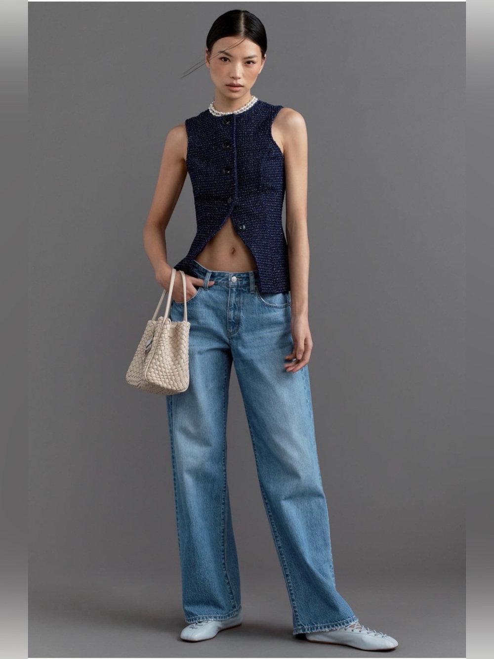 Maeve Tweed Button-Front Vest